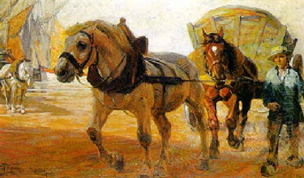 Tangwagen, Von 2 Pferden Gezogen Oil Painting by Paul Ehrenberg