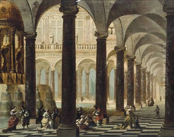 A Church Interior With Elegant Figures Making Music Oil Painting by Wilhelm Schubert van Ehrenberg