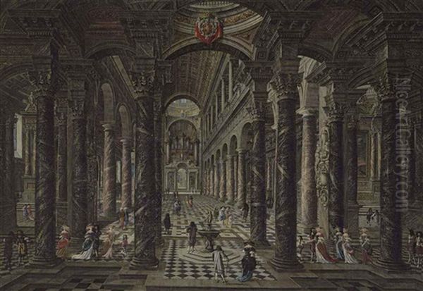 Interior Of A Baroque Church With Elegant Figures Oil Painting by Wilhelm Schubert van Ehrenberg