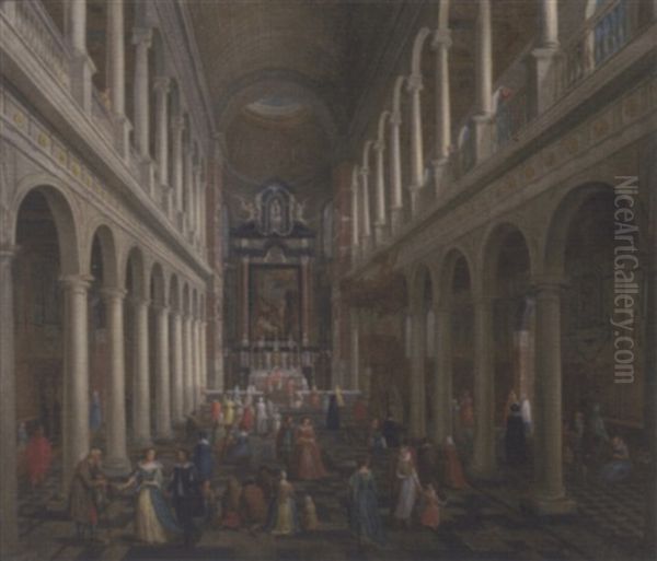 The Interior Of St. Charles Borromeo, Antwerp, With Elegant Company Oil Painting by Wilhelm Schubert van Ehrenberg