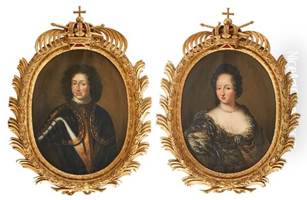 Portratt Forestallande Kung Karl Xi Och Drottning Ulrika Eleonora, Ett Par Oil Painting by David Klocker Von Ehrenstrahl