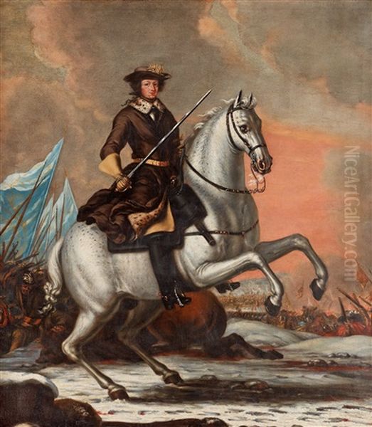 King Charles Xi (1655-1697) At The Battle Of Lund 1676 Oil Painting by David Klocker Von Ehrenstrahl