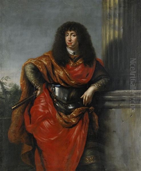 Portratt Av Kristian Albrekt, Hertig Av Holstein-gottorp (1641-95) Kladd I Romersk Drakt Barandes Elefantordens Band Och Ordenstecken - Knastycke Oil Painting by David Klocker Von Ehrenstrahl