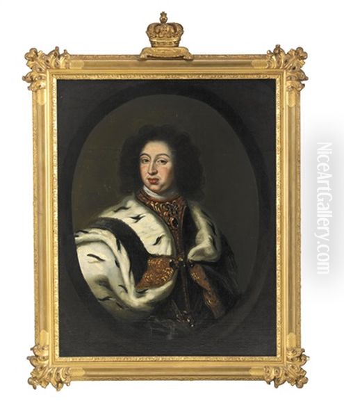 Portratt Av Kung Karl Xi (1655-1697) Kladd I Harnesk Med Gulddekor Samt Hermelinbramad Mantel - Midjebild Oil Painting by David Klocker Von Ehrenstrahl