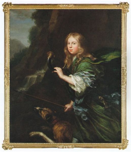 Diana Med Jakthund I Landskap Oil Painting by David Klocker Von Ehrenstrahl