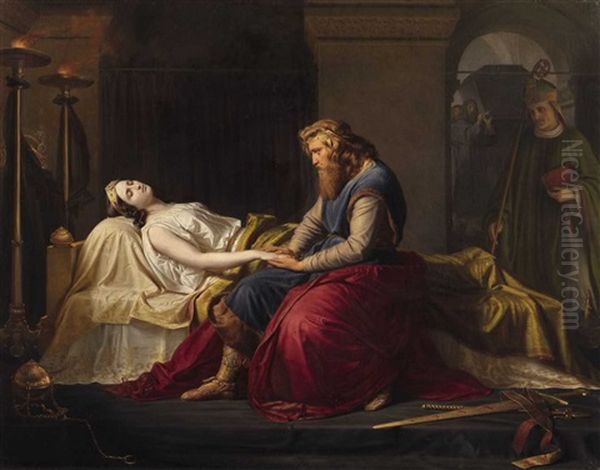 Charlemagne Mourning Over The Death Of His Wife Fastrada by Carl Ludwig Adolf Ehrhardt