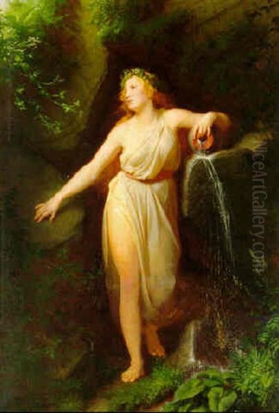 Die Felsenquelle (the Forest Spring) Oil Painting by Carl Ludwig Adolf Ehrhardt