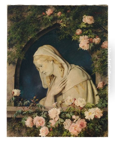 Madonna Unter Spitzbogen In Einer Rosenlaube Oil Painting by Louise Ehrler