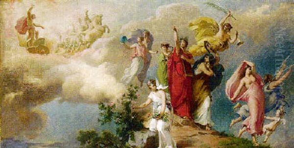 Apollo And The Muses Oil Painting by Francois Emile Ehrmann