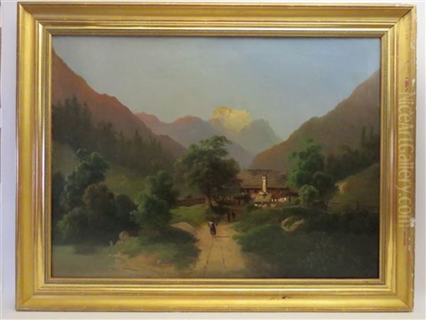 Begegnung Am Weg Zum Berghof Mit Gebirgskulisse Oil Painting by Theodore von Ehrmanns