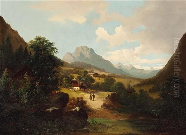 Landschaft Mit Blick Auf Den Untersberg Oil Painting by Theodore von Ehrmanns