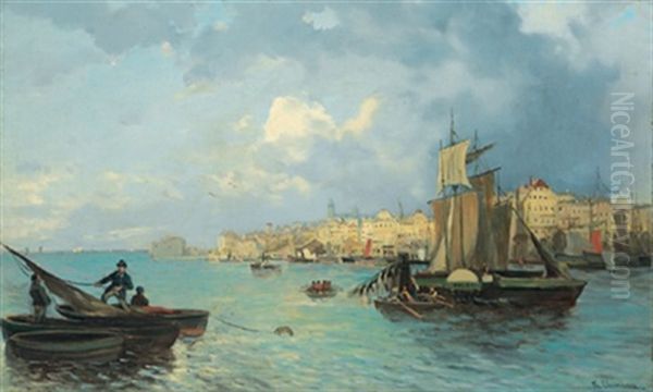 Ein Blick Auf Eine Hafenstadt Oil Painting by Theodore von Ehrmanns