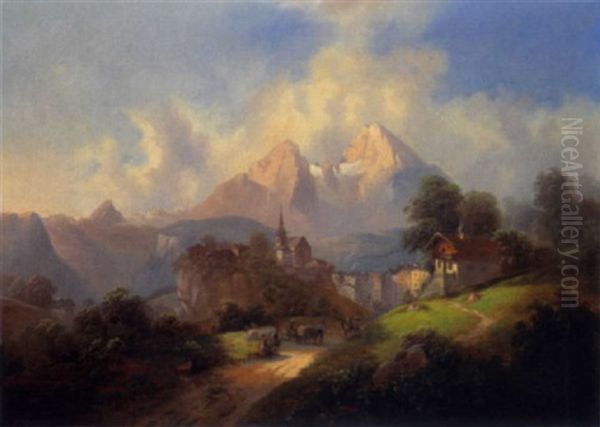 Ein Dorf In Den Bergen Oil Painting by Theodore von Ehrmanns