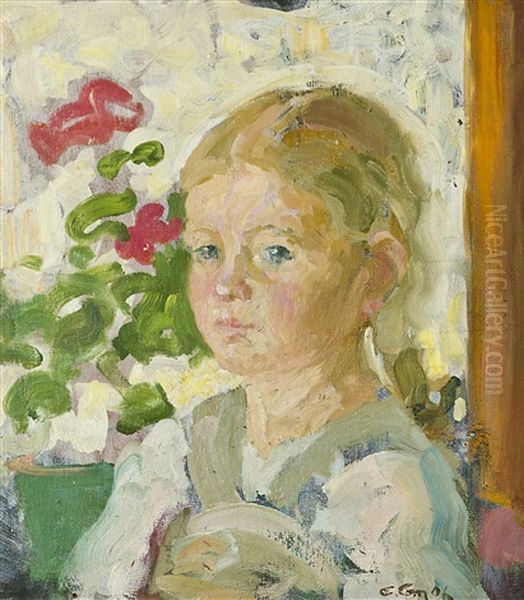 Girl (+ Self Portrait, Verso) Oil Painting by Eric O. W. Ehrstroem