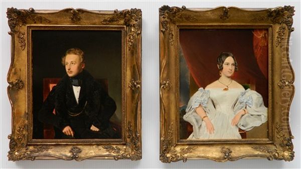 Pair Of Portraits - Man And Woman (2 Works) Oil Painting by Franz Eibl