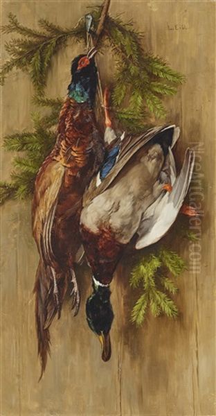 Hunting Still Life With Pheasant And Duck Oil Painting by Ludwig Eibl