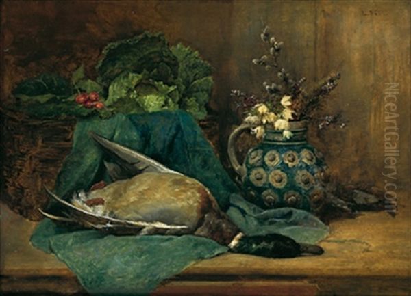 Stilleben Mit Ente Und Fruhlingsblumen Im Krug Oil Painting by Ludwig Eibl