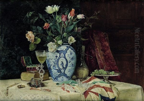 Stilleben Mit Einem Sommerstraus In Einer Chinesischen Vase Oil Painting by Ludwig Eibl