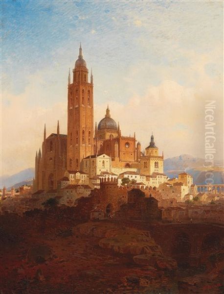 Cathedral In Segovia Oil Painting by Friedrich Eibner