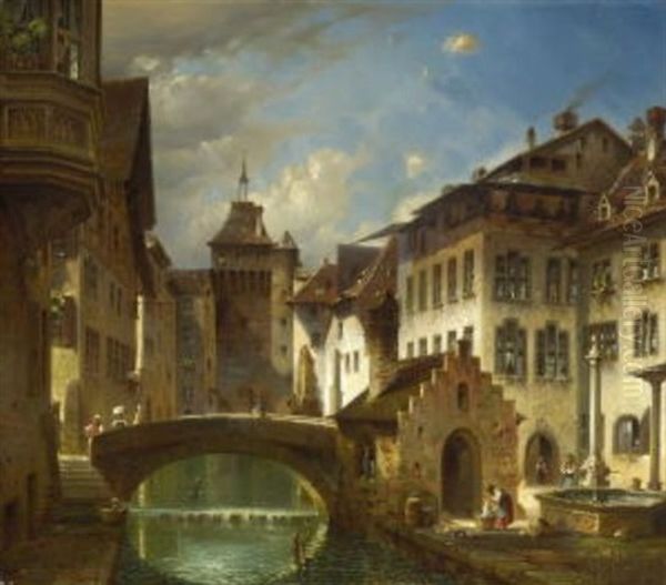 Schaffhausen - Partie Am Gerberplatz Oil Painting by Friedrich Eibner