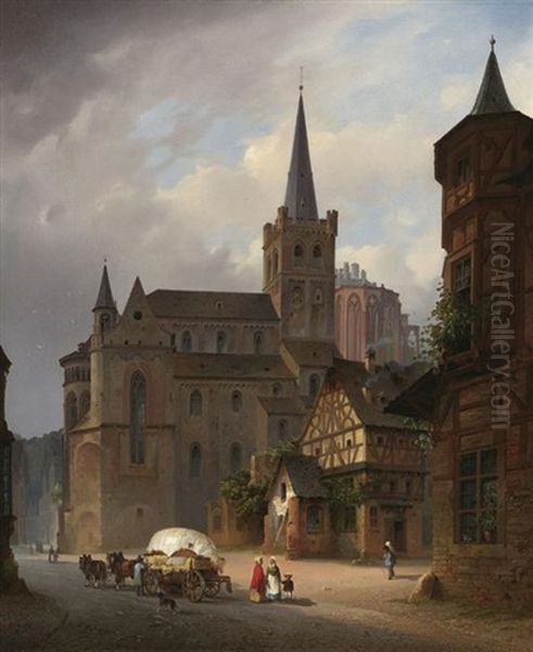 Partie In Bacharach Mit Der Peterskirche Und Der Ruine Der Wernerkapelle Oil Painting by Friedrich Eibner