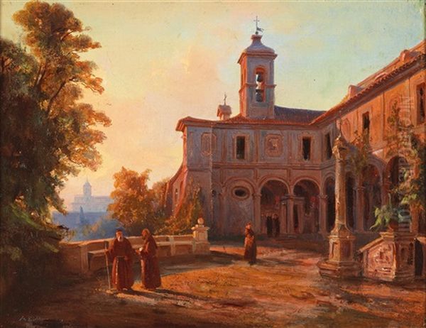 Terrace Of The Monastery Church Of Sant'onofrio Al Gianicolo In Rome Oil Painting by Albert Eichhorn