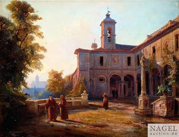 Sonnenbeschienener Klosterhof Oil Painting by Albert Eichhorn