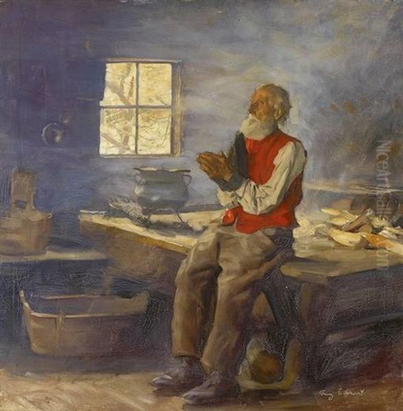 Betender Bauer In Karger Stube Oil Painting by Franz Eichhorst