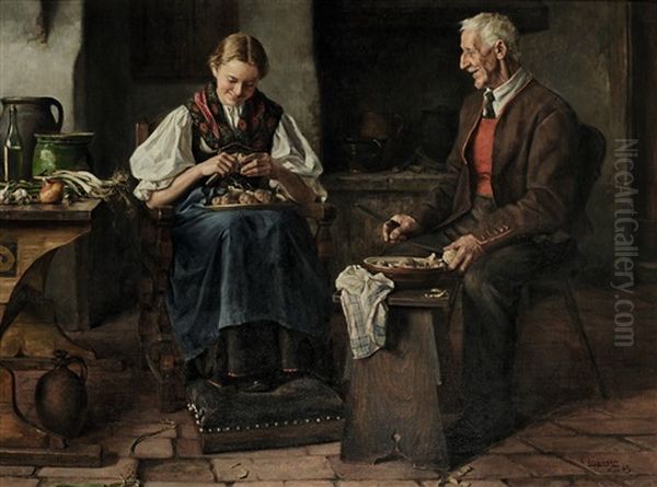 Beim Kartoffelschalen Oil Painting by Erwin Eichinger