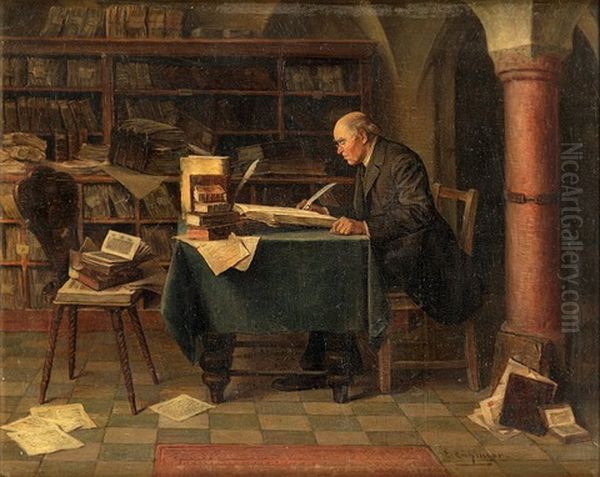 Der Gelehrte Beim Schreiben In Seinem Studierzimmer Oil Painting by Erwin Eichinger