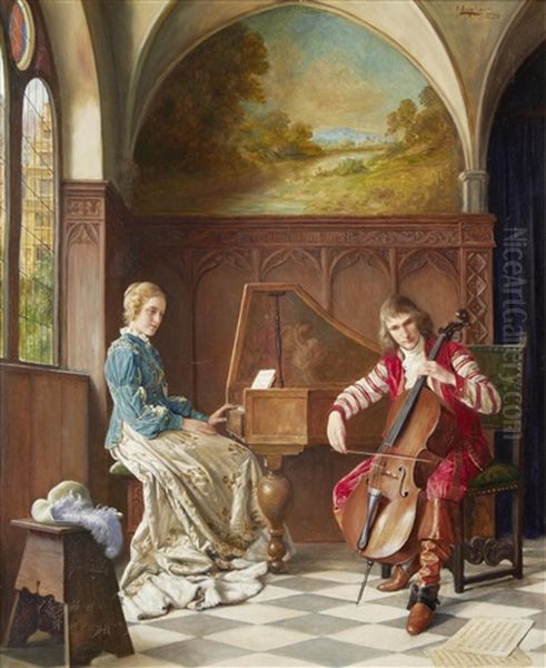 A Musical Duet Oil Painting by Erwin Eichinger