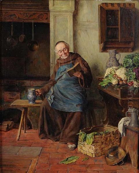 A Monk Immersed In Reading Oil Painting by Erwin Eichinger