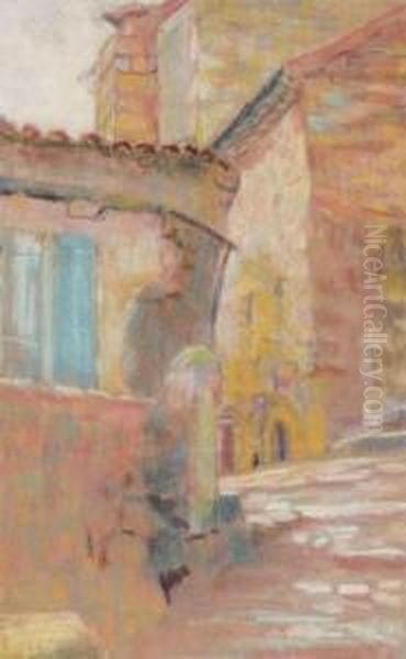 Village Street Oil Painting by Berthe Art