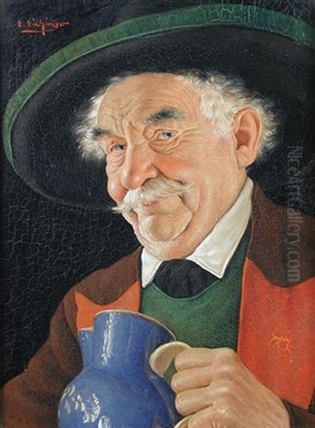 A Bavarian Gentleman With A Mug Of Beer Oil Painting by Erwin Eichinger