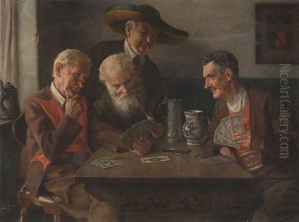 The Card Game Oil Painting by Erwin Eichinger