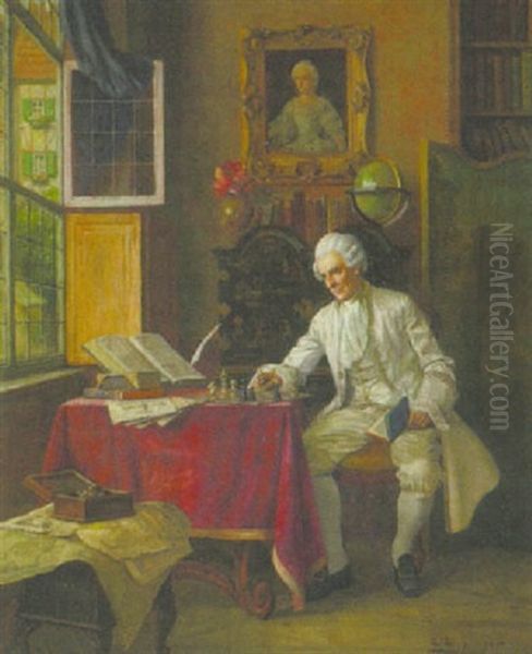 Schachspieler Der Rokokozeit Im Salon Am Fenster Bei Spiel Oil Painting by Erwin Eichinger