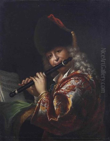 A Flute Player Oil Painting by Johann Conrad Eichler