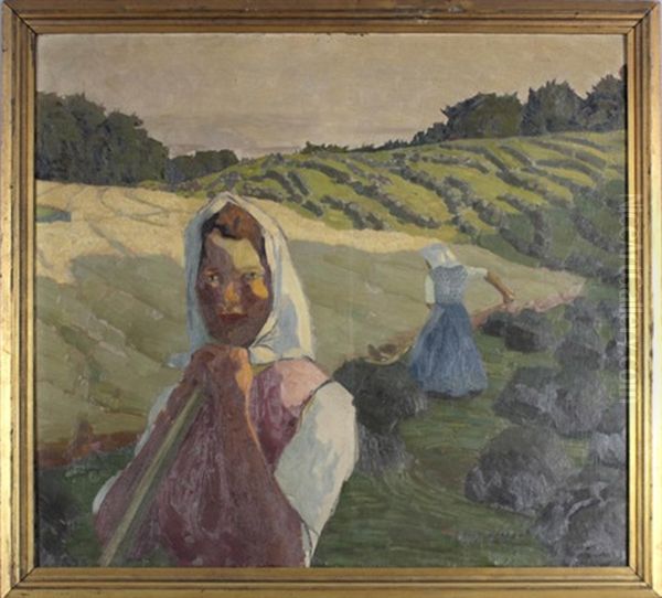 Frauen Bei Der Feldarbeit Oil Painting by Reinhold Max Eichler