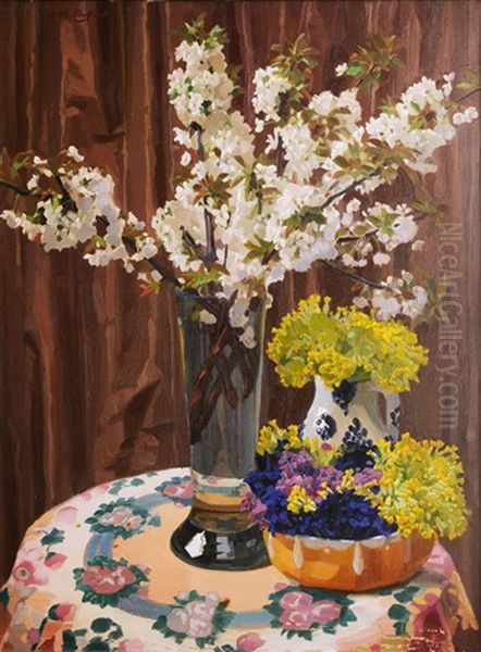 Spring Flowers Oil Painting by Reinhold Max Eichler