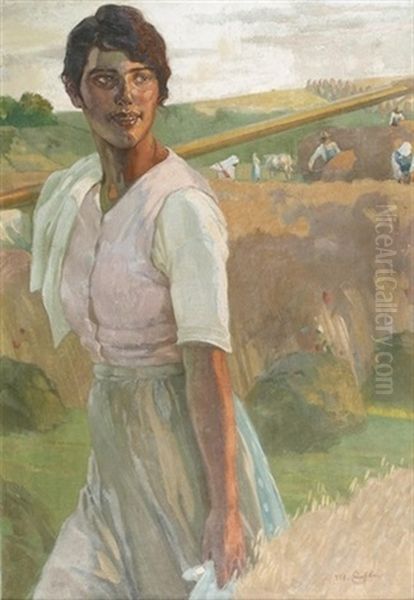 Junge Bauerin Bei Der Ernte Oil Painting by Reinhold Max Eichler