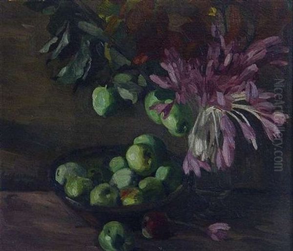 Stillleben Mit Blumen Und Apfeln by Reinhold Max Eichler