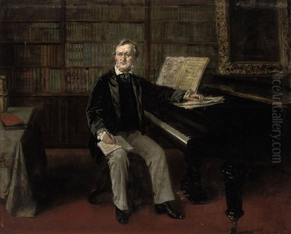 Richard Wagner Composing At His Piano Oil Painting by Rudolf Eichstaedt