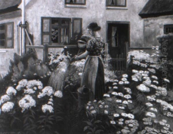 Junge G,rtnerin Im Bauerngarten Oil Painting by Rudolf Eichstaedt