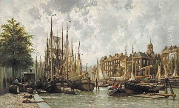 A Capriccio View Of The Nieuwezijds Voorburgwal, Amsterdam Oil Painting by Willem Hendrick Eickelberg