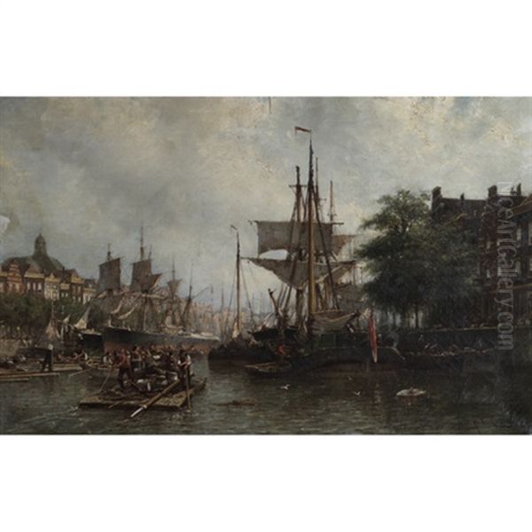 Harbor At Amsterdam Oil Painting by Willem Hendrick Eickelberg