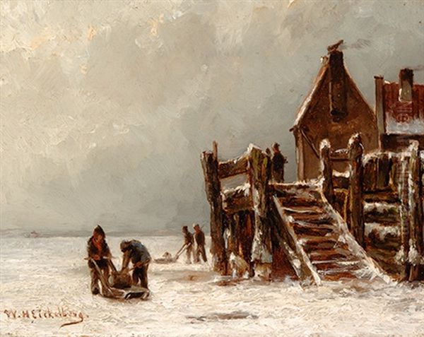 Activity On The Ice by Willem Hendrick Eickelberg