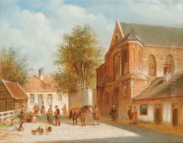 View Of A Sunny Town Oil Painting by Willem Hendrick Eickelberg