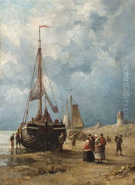 The Arrival Of The Day's Catch Oil Painting by Willem Hendrick Eickelberg