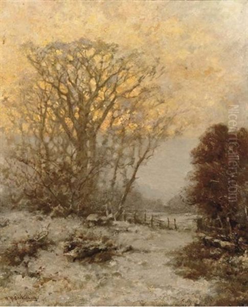 Sunset Over A Snowcovered Landscape Oil Painting by Willem Hendrick Eickelberg