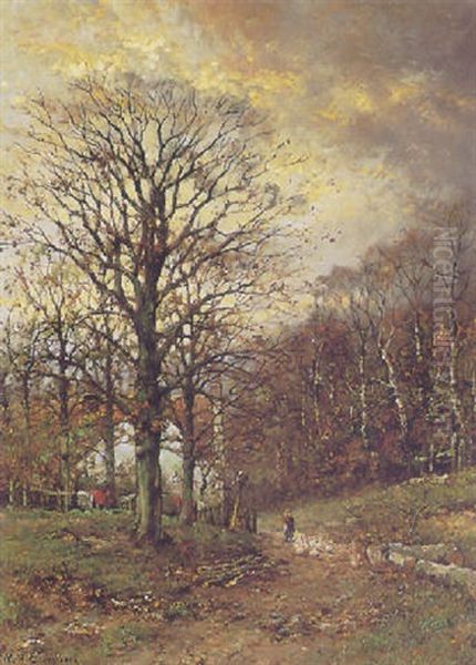 Autumn Landscape With A Farm In The Distance Oil Painting by Willem Hendrick Eickelberg